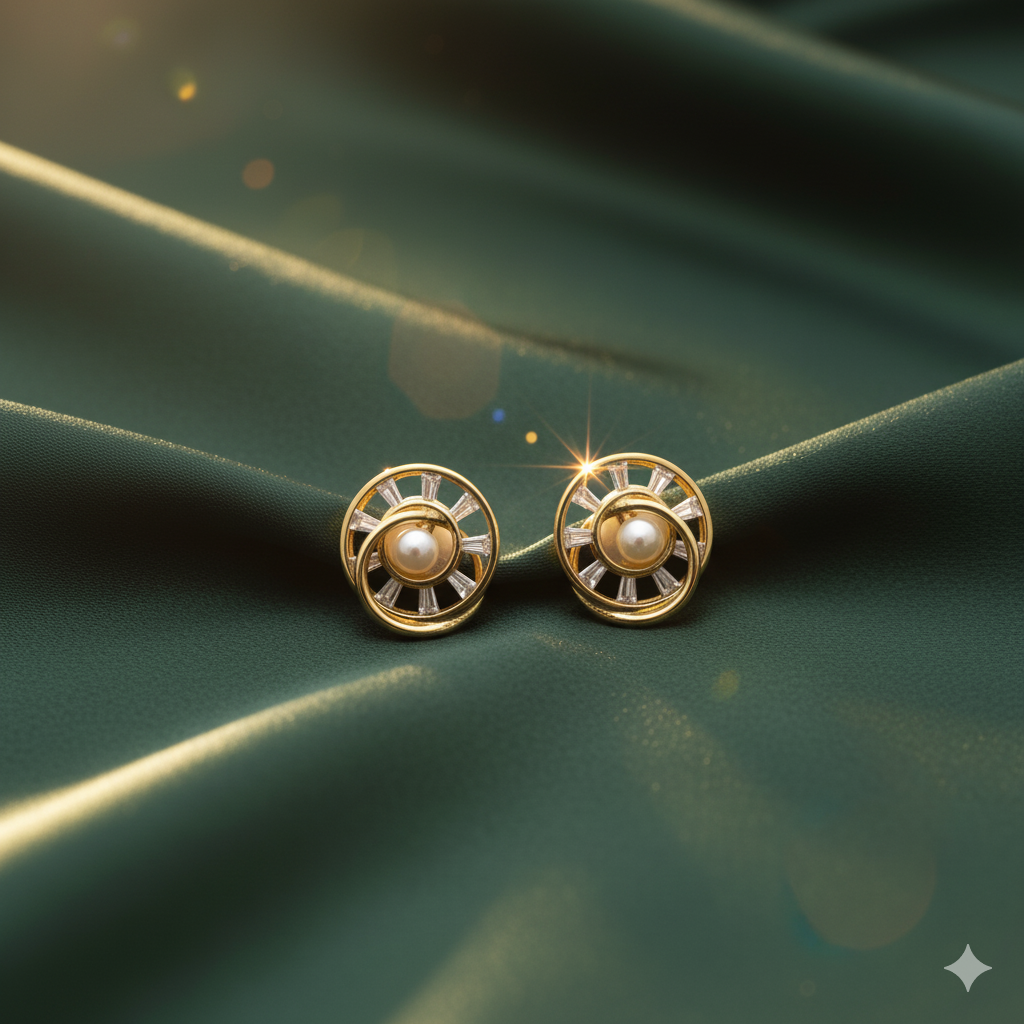Golden Radiance Pearl Halo Studs