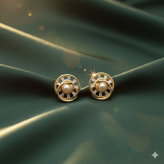 Golden Radiance Pearl Halo Studs