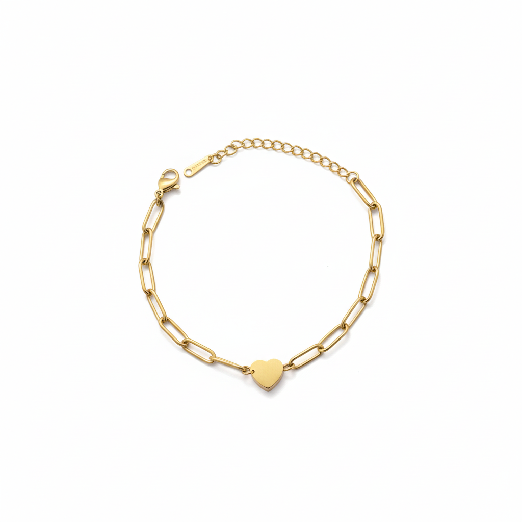 Heart Charm Paperclip Chain Bracelet