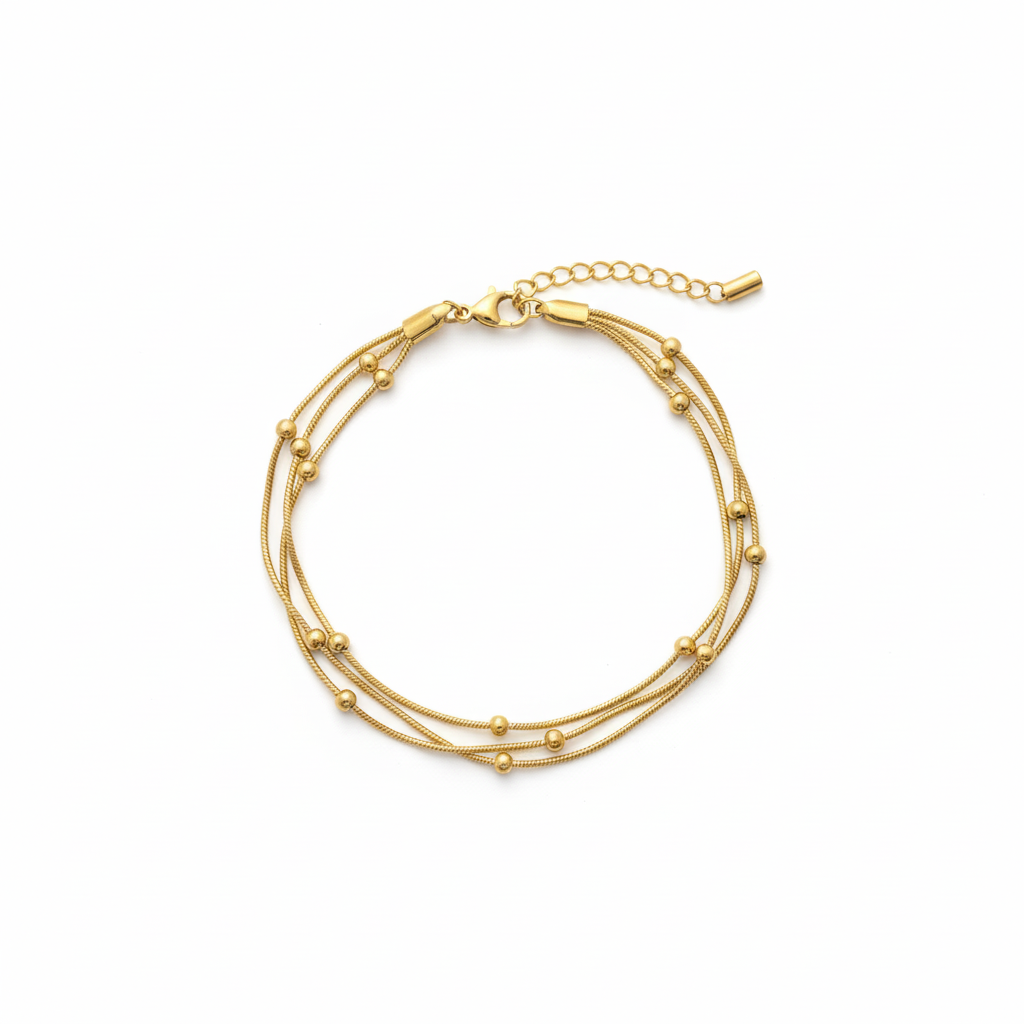 Triple-Layer Beaded Snake Chain Bracelet