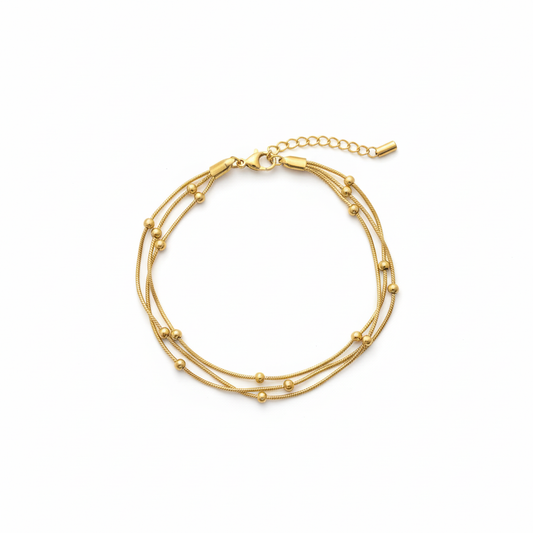 Triple-Layer Beaded Snake Chain Bracelet